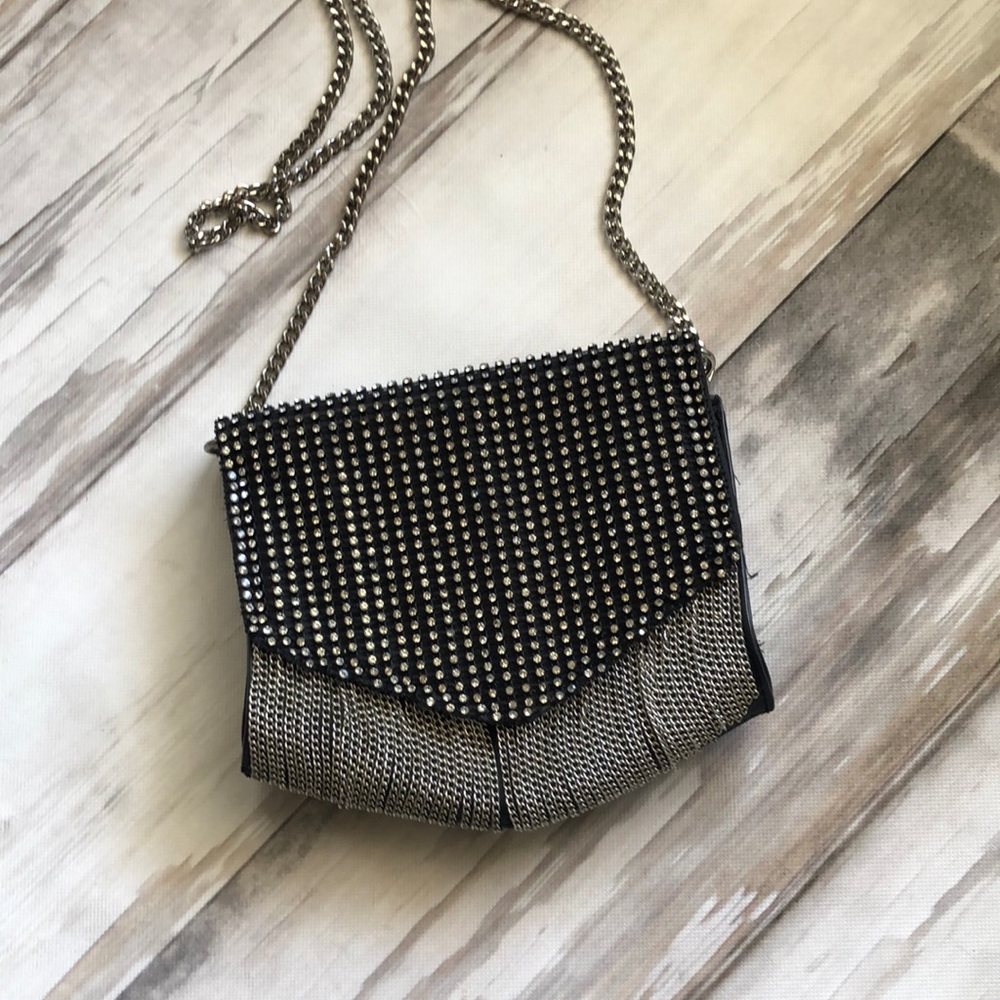 EXPRESS RHINESTONE AND CHAIN FRINGE EVENING BAG/ chain strap
